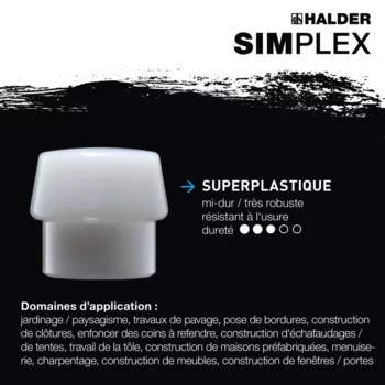                                             Maillets SIM­PLEX Plastique / superplastique; avec boîtier en fonte malléable renforcée et manche en fibre de verre
 IM0016828 Foto ArtGrp Zusatz fr
