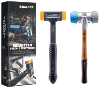     Pro­mo­tio­nal Box Dream­team Door and Win­dow Construc­tion SIMPLEX soft-face mallet 50:40, TPE-soft / TPE-mid and SECURAL plus soft-face mallet
