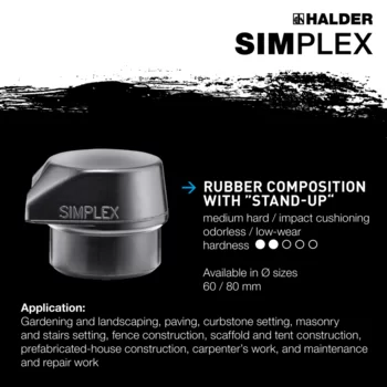                                             SIMPLEX soft-face mallets Rubber composition, with "Stand-Up" / Superplastic; with cast iron housing and high-quality extra short wooden handle
 IM0015102 Foto ArtGrp Zusatz en
