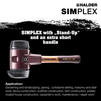                                             SIMPLEX soft-face mallets Rubber composition, with "Stand-Up"; with cast iron housing and high-quality extra short wooden handle
 IM0015265 Foto ArtGrp Zusatz en
