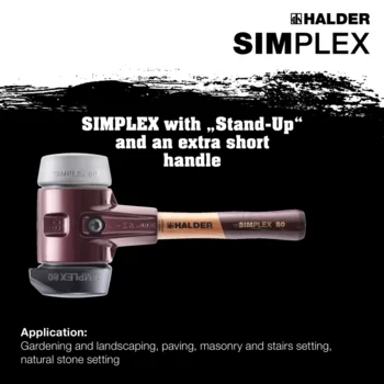                                             SIMPLEX soft-face mallets Rubber composition with "Stand-Up" / TPE-mid; with cast iron housing and high-quality extra short wooden handle
 IM0015266 Foto ArtGrp Zusatz en
