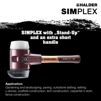                                             SIMPLEX soft-face mallets Rubber composition, with "Stand-Up" / Superplastic; with cast iron housing and high-quality extra short wooden handle
 IM0015267 Foto ArtGrp Zusatz en
