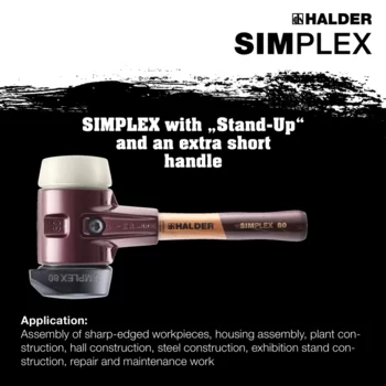                                             SIMPLEX soft-face mallets Rubber composition, with "Stand-Up" / Nylon; with cast iron housing and high-quality extra short wooden handle
 IM0015268 Foto ArtGrp Zusatz en
