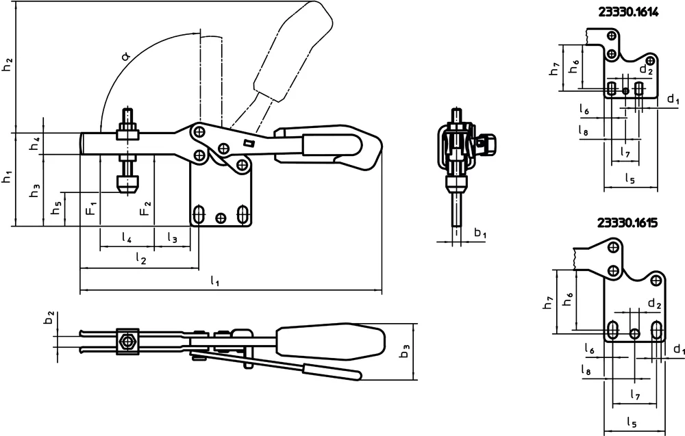 23330.1614 - Sauterelles horizontales avec embase verticale et verrouillage  de sécurité / acier