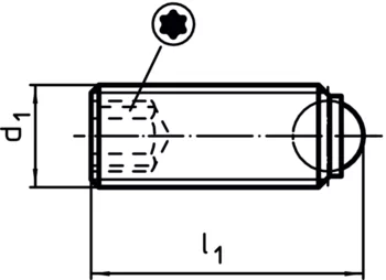                                             Ball-Ended Thrust Screws headless, round ball and hexalobular socket
 IM0009166 Zeichnung
