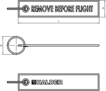                                             Flammes aéronautiques tissé, broderies logo « Halder » et « Remove Before Flight »
 IM0012913 Zeichnung
